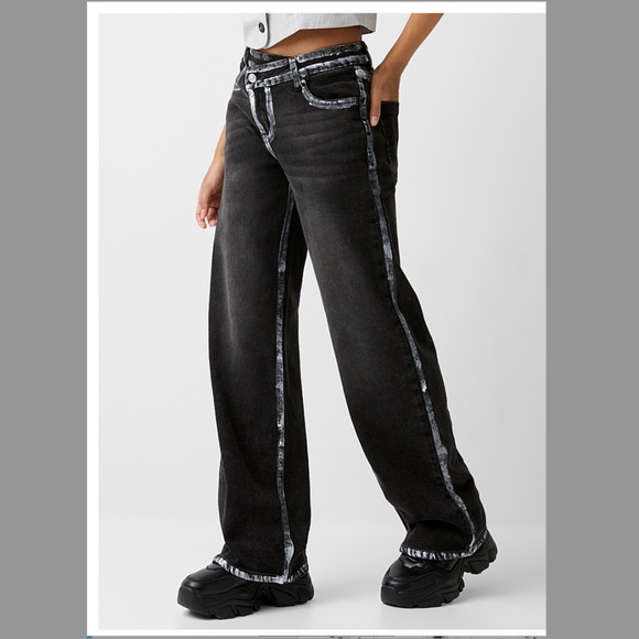 Vibrant M.I.U black with painted white bands and crossover waist jeans NWT - Picture 2 of 14